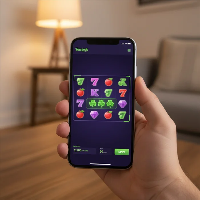 True Luck mobiele interface — responsieve weergave via mobiele browser op smartphone