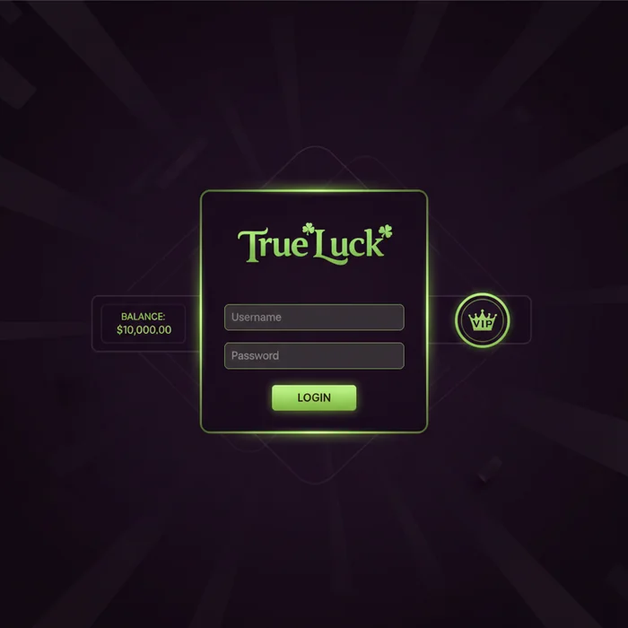 True Luck inlogscherm — e-mailveld, wachtwoordveld en 2FA-optie